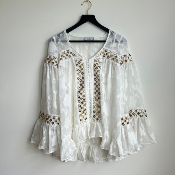 We Are Kindred Tops - We Are Kindred Boho Eyelet Grommet Beachy Coastal Floral Blouse Top